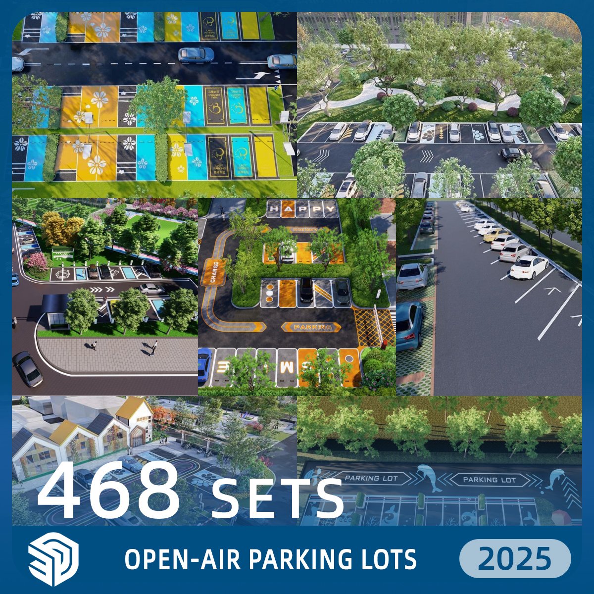 Open-Air Parking Lots SKP SketchUp Models Download - 468 Sets| IDSU3038