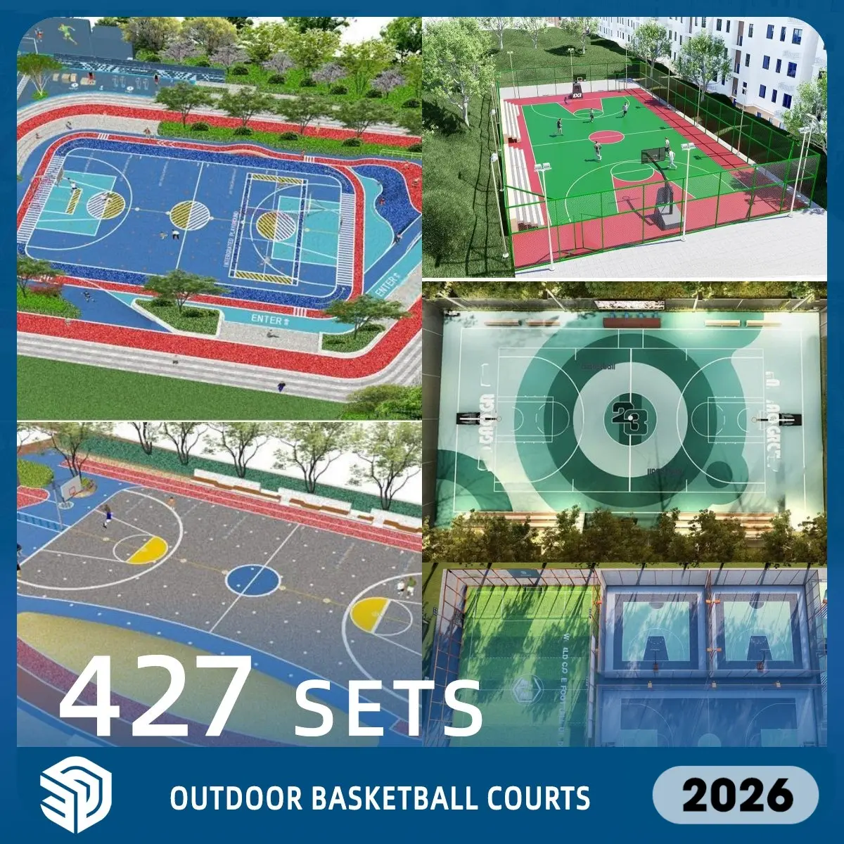 Outdoor Basketball Courts & Sports Grounds Pack SketchUp SKP Models Download- 427 Sets| IDS795