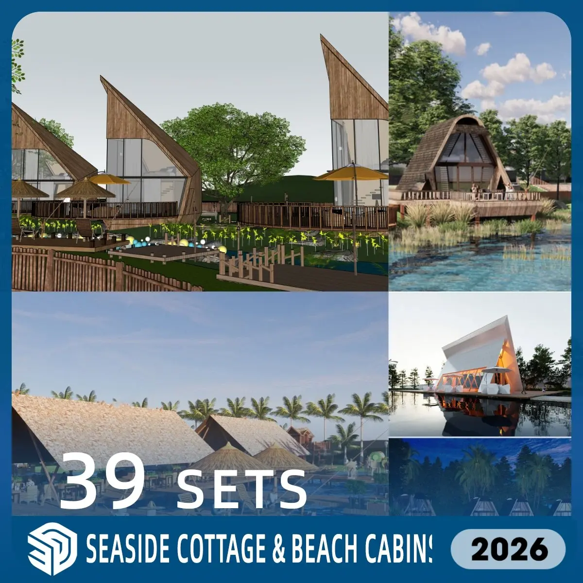 Seaside Cottage skp & Beach Cabin SketchUp SKP Download - 39 Sets| ID253