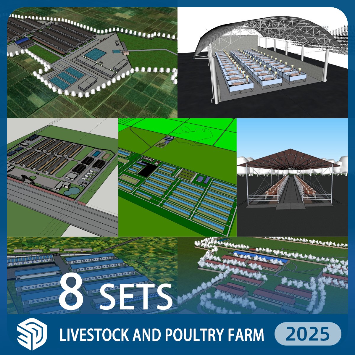 Livestock skp & Poultry Farm SketchUp SKP Models Download - 8 Sets| IDSW77