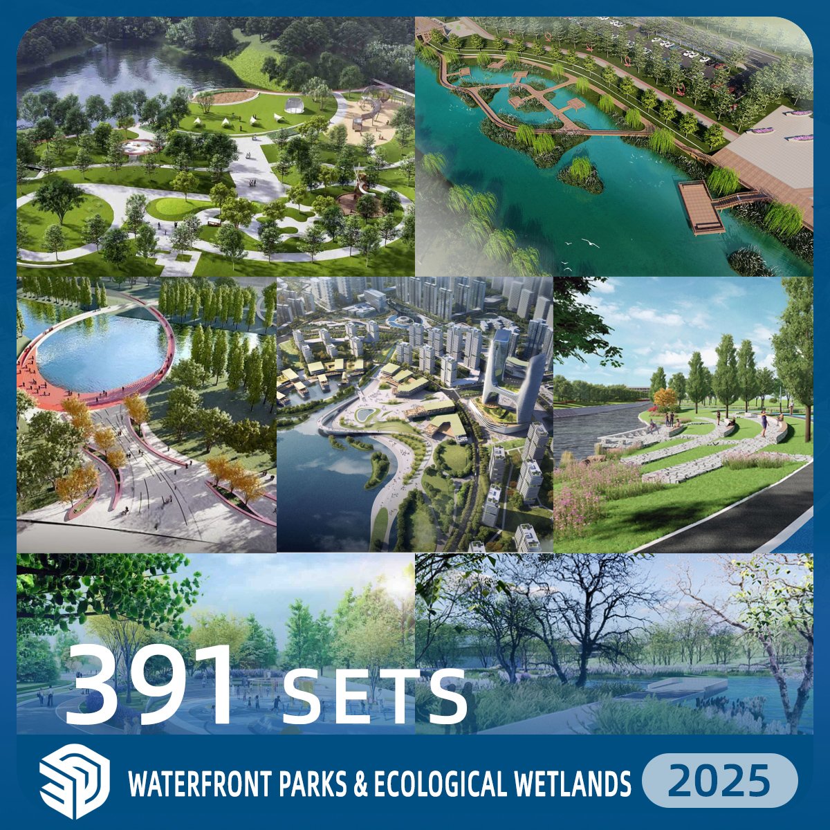 Waterfront Parks & Ecological Wetlands SKP Models Download - 391 Sets| IDS1335