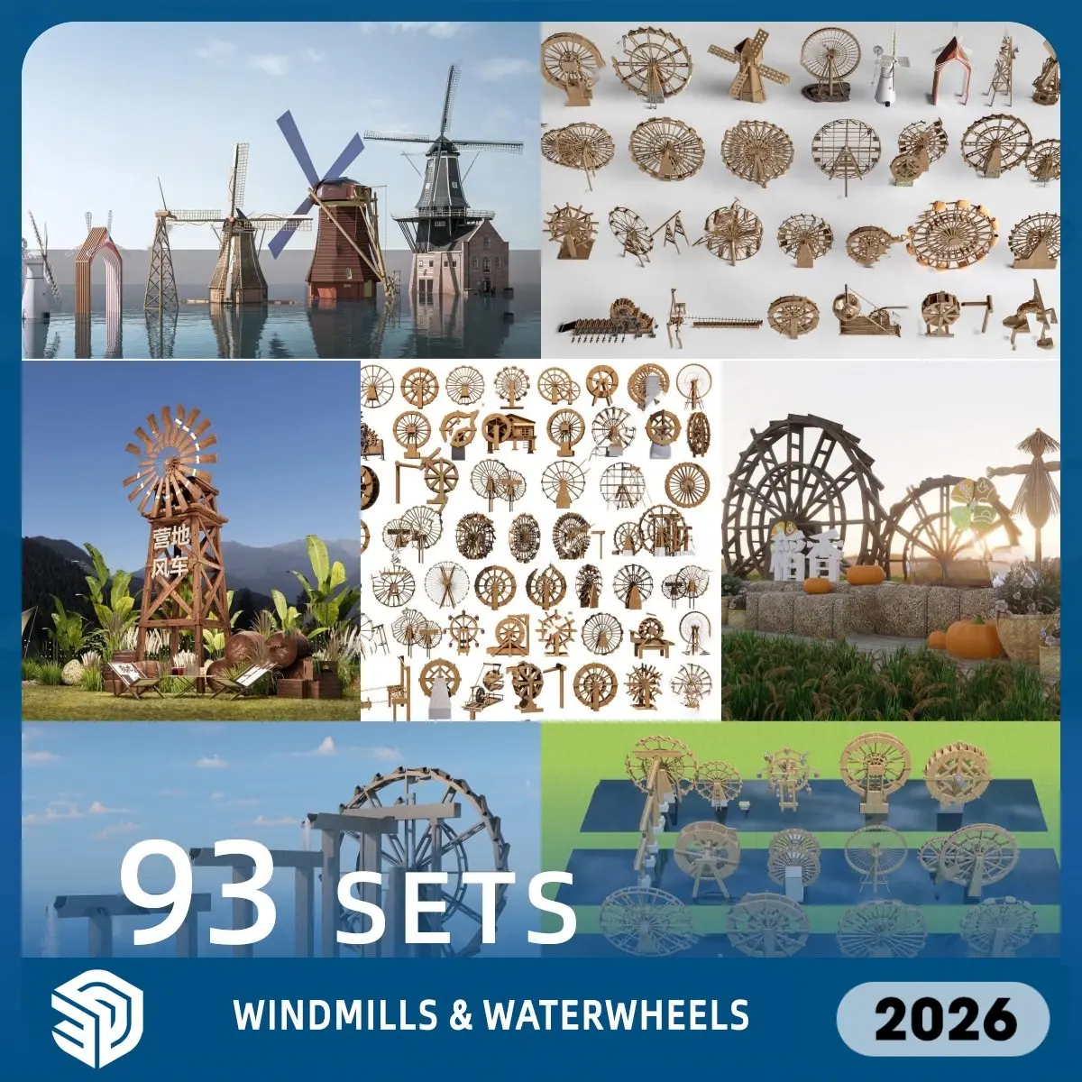 Windmills & Waterwheels SketchUp SKP Models Download - 93 Sets| ID895