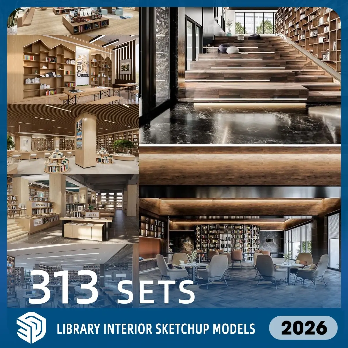 Library Interior SketchUp SKP Models Download- 313 Sets SKP | IDS792