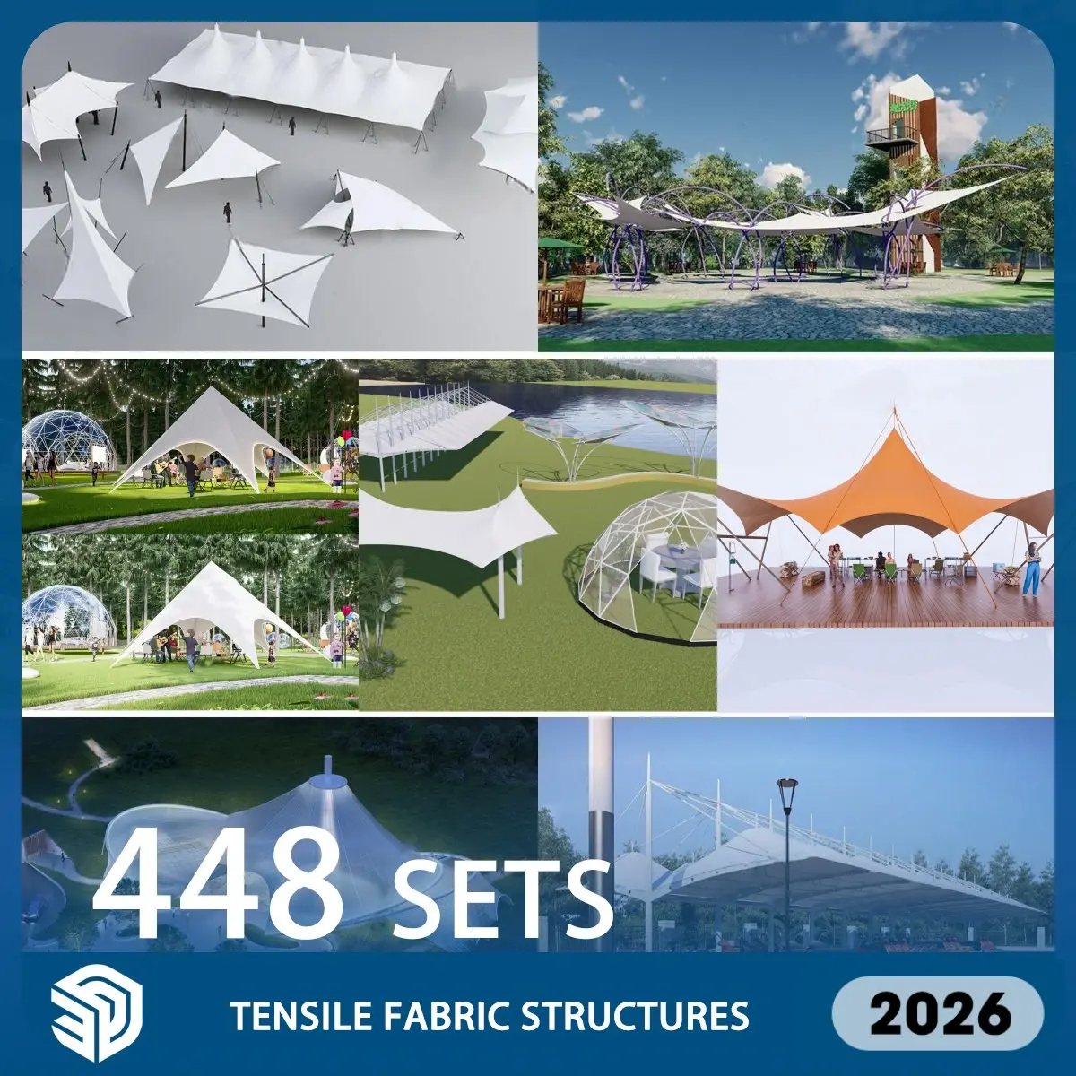Tensile Shade Structures Skp SketchUpModels Download- 448 Sets| IDSU382