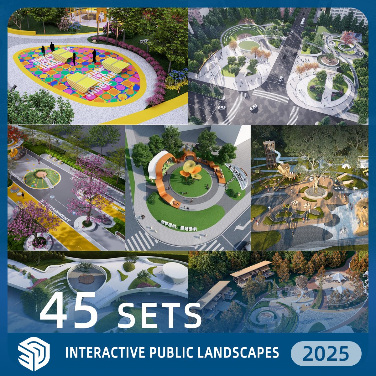Interactive Public Landscapes SketchUp SKP Models Download- 45 Sets| IDS580