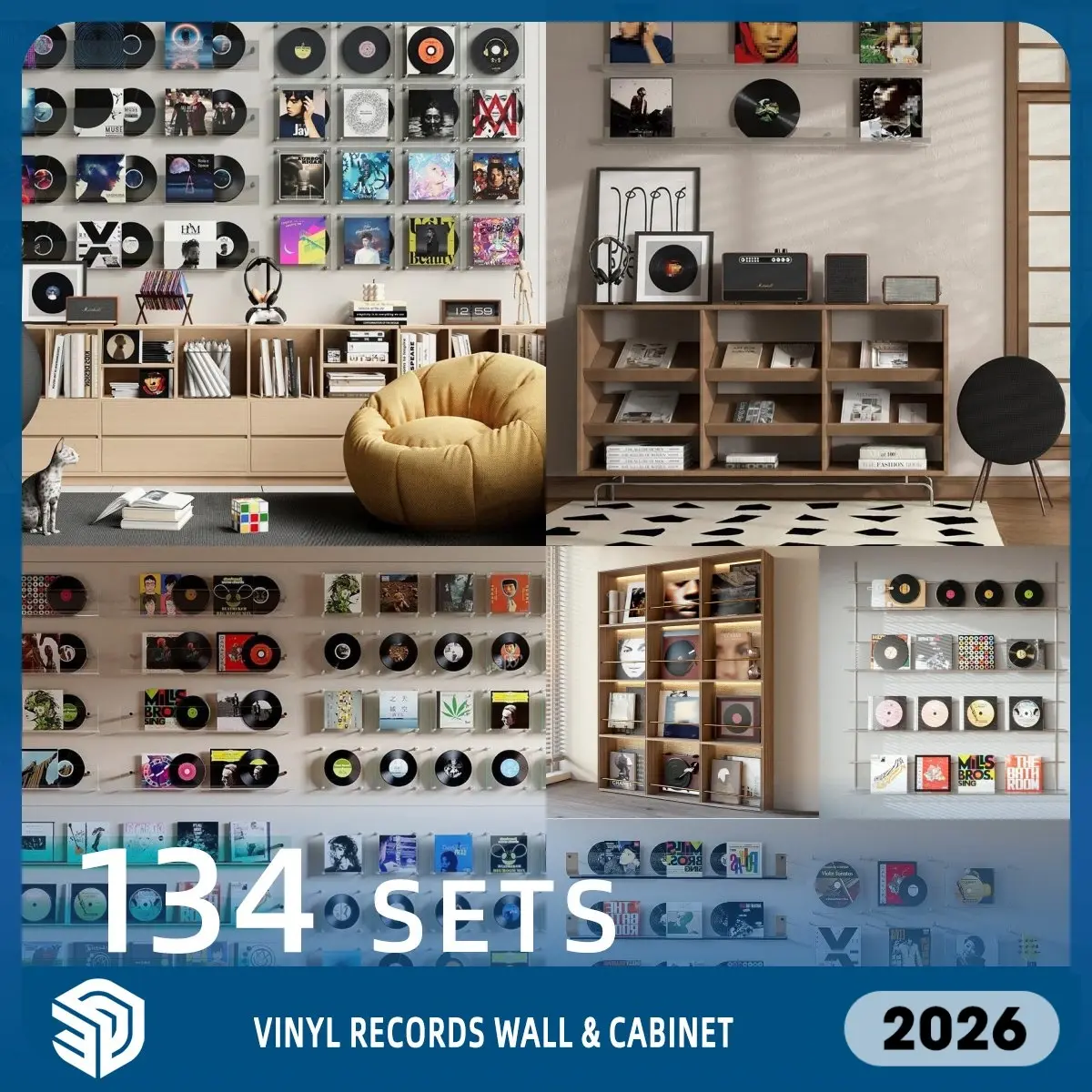 Vinyl Records Wall & Cabinet SketchUp SKP Models Download - 134 Sets| IDS1705