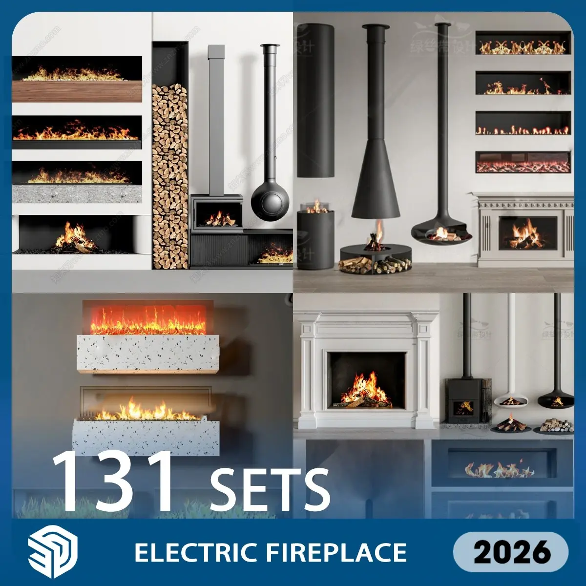 Electric Fireplace SketchUp SKP Download - 131 Sets| ID196
