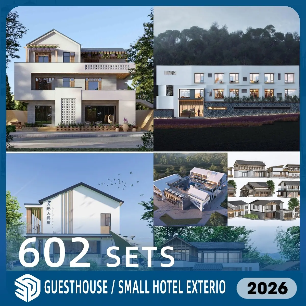 Vacation Homes skp Download & Inns Exterior Pack SketchUp SKP Models Download - 602 Sets| ID741