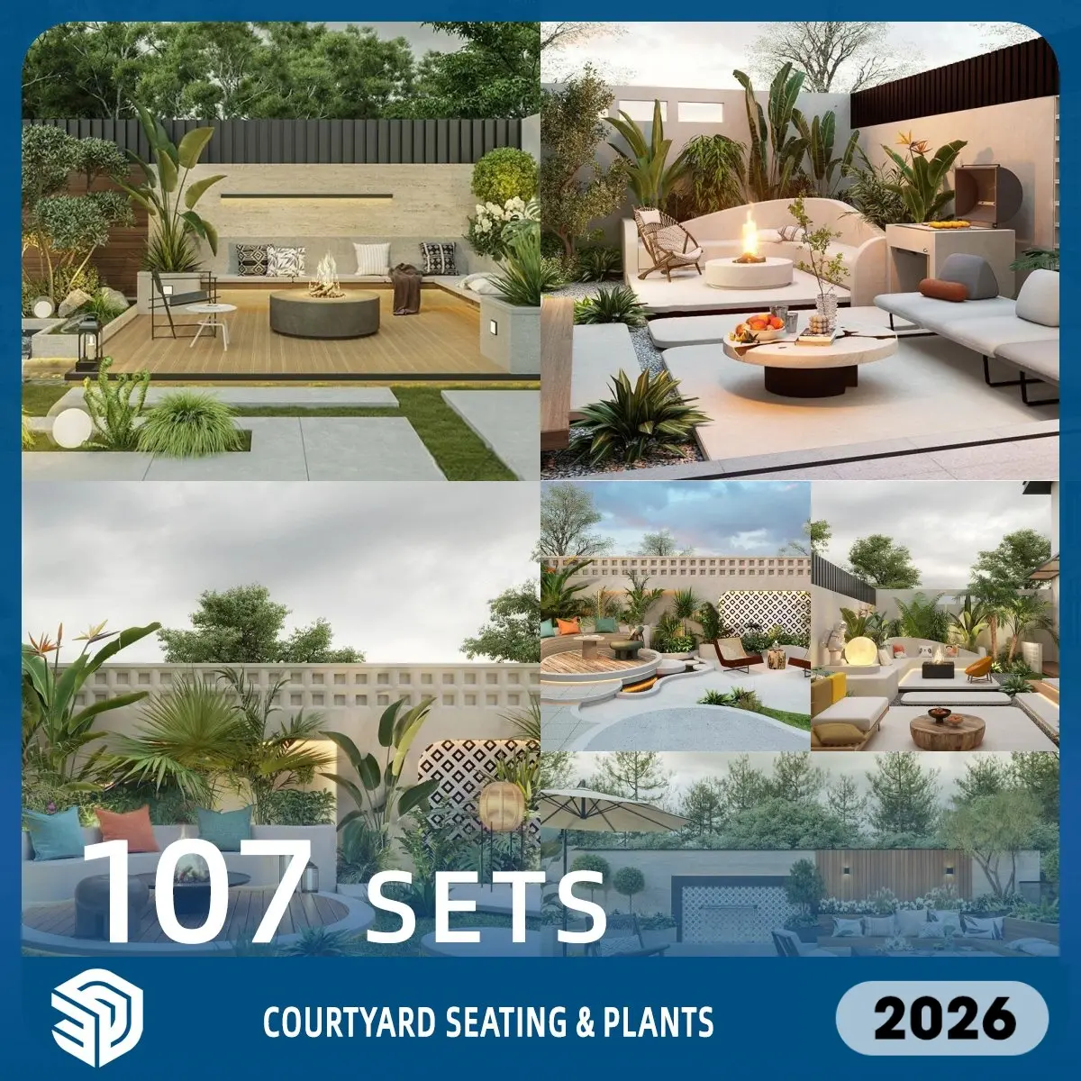 Courtyard Seating & Plants SketchUp SKP Models Download- 107 Sets| IDS1728
