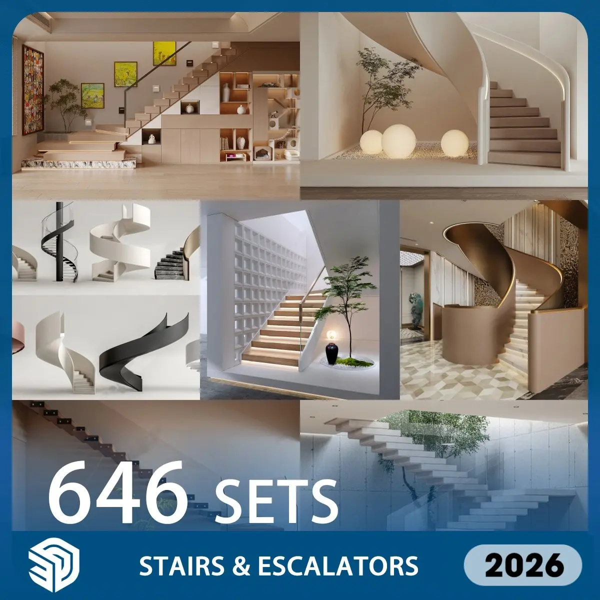 Stairs skp & Escalators SketchUp Models SKP Download- 646 Sets| IDS892