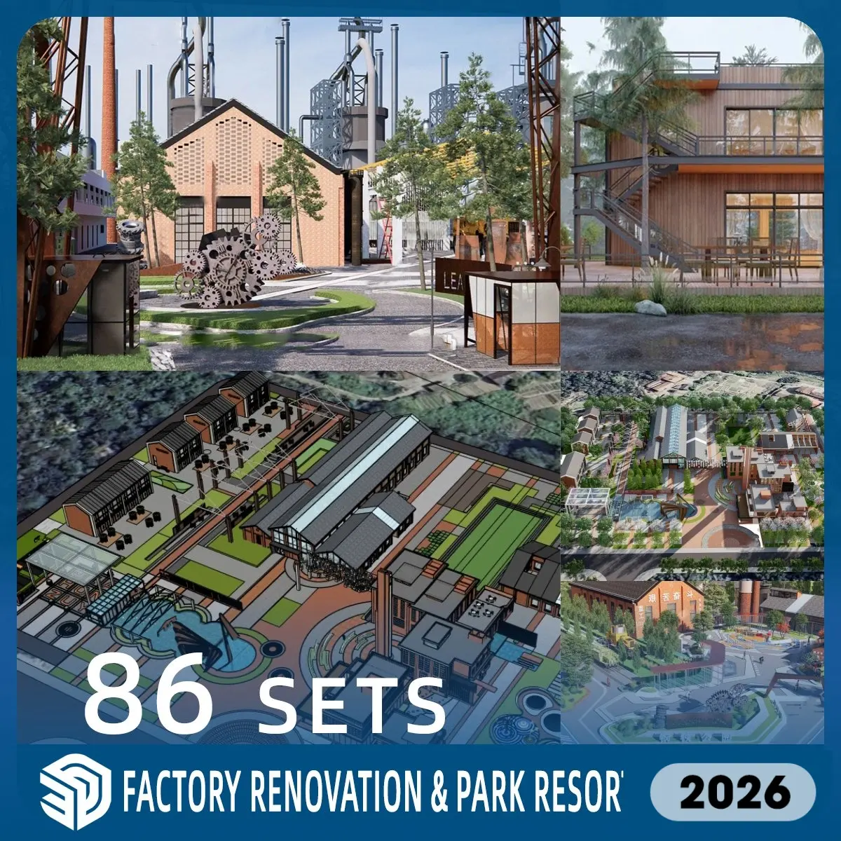 Factory Renovation skp & Park Resort SketchUp SKP Download- 86 Sets| ID237