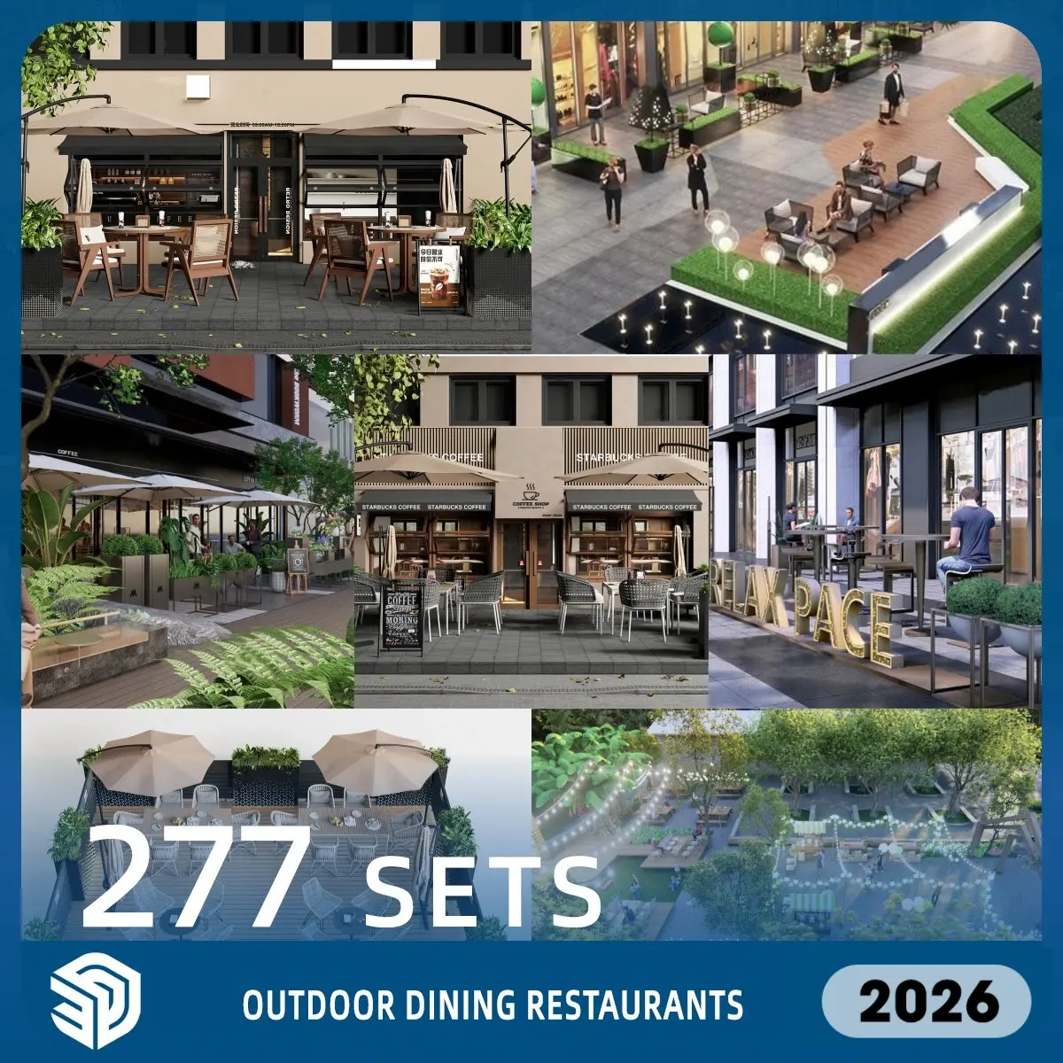 Outdoor Dining Restaurants SketchUp SKP Models Download - 277 Sets| IDS345