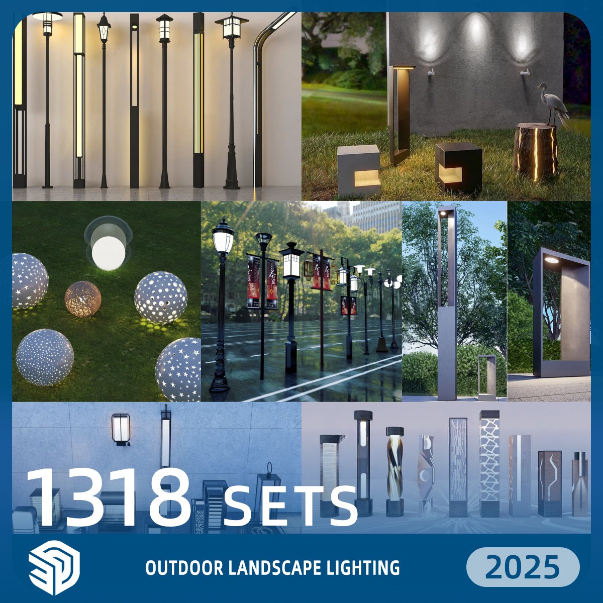 Outdoor Landscape Lighting SketchUp SKP Models Download- 1318 Sets| IDS129