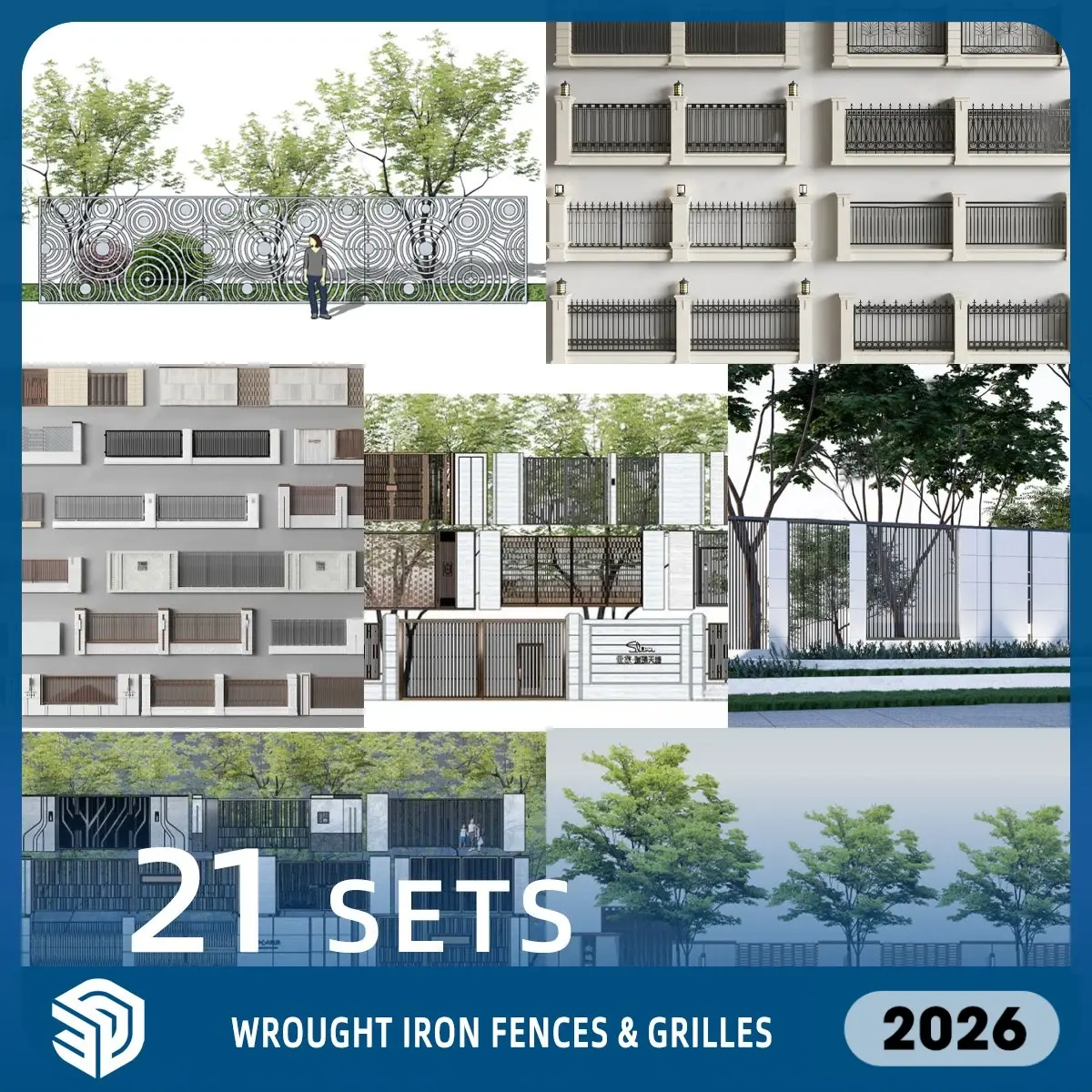 Wrought Iron Fences & Grilles SketchUp SKP Models Download- 21 Sets| IDS122