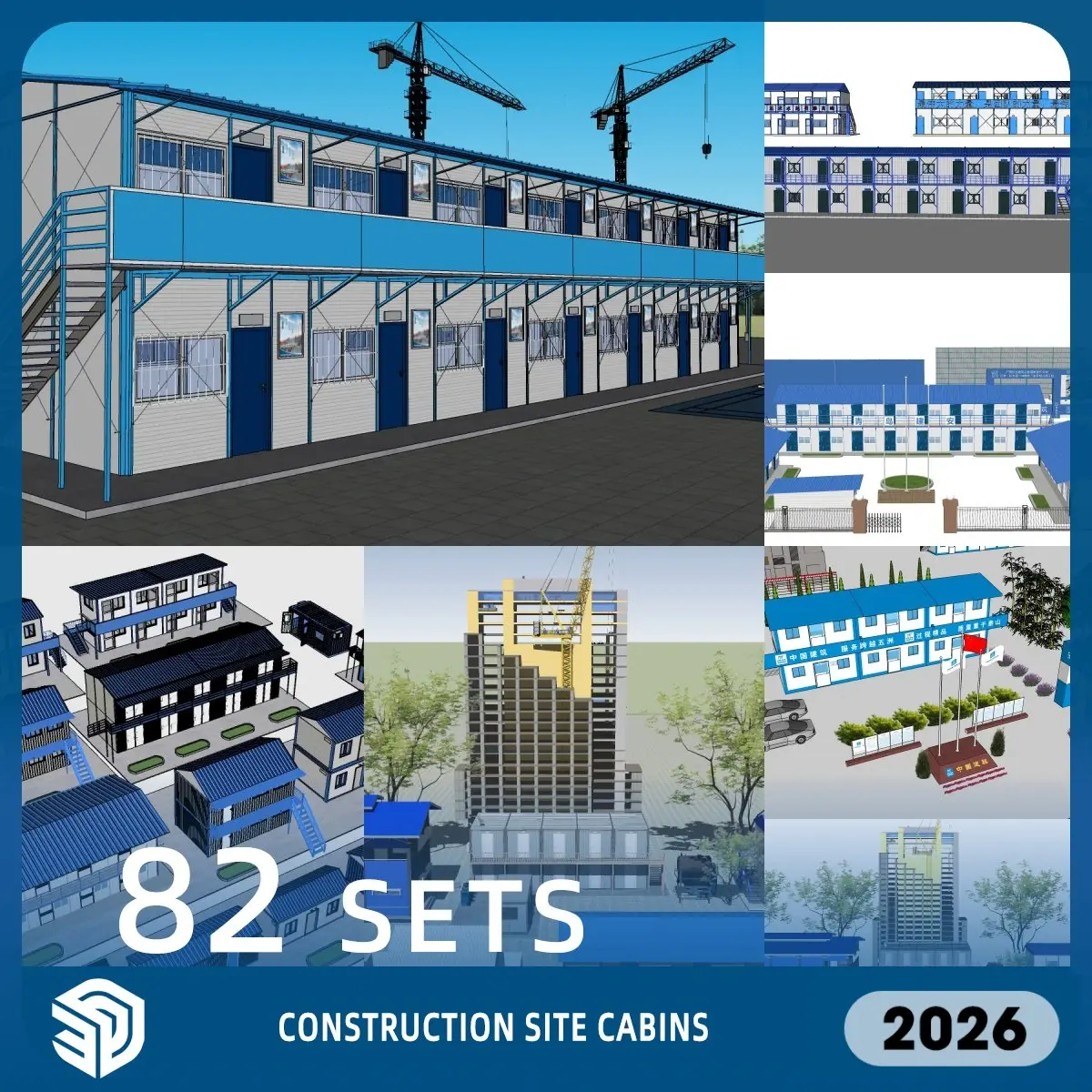 Temporary Site Buildings Exterior SketchUp SKP Models Download - 82 Sets| IDSU350