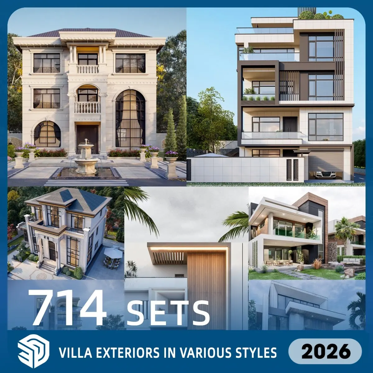 Villa Exteriors Styles Pack SketchUp SKP Models Download - 714 Sets| IDS509