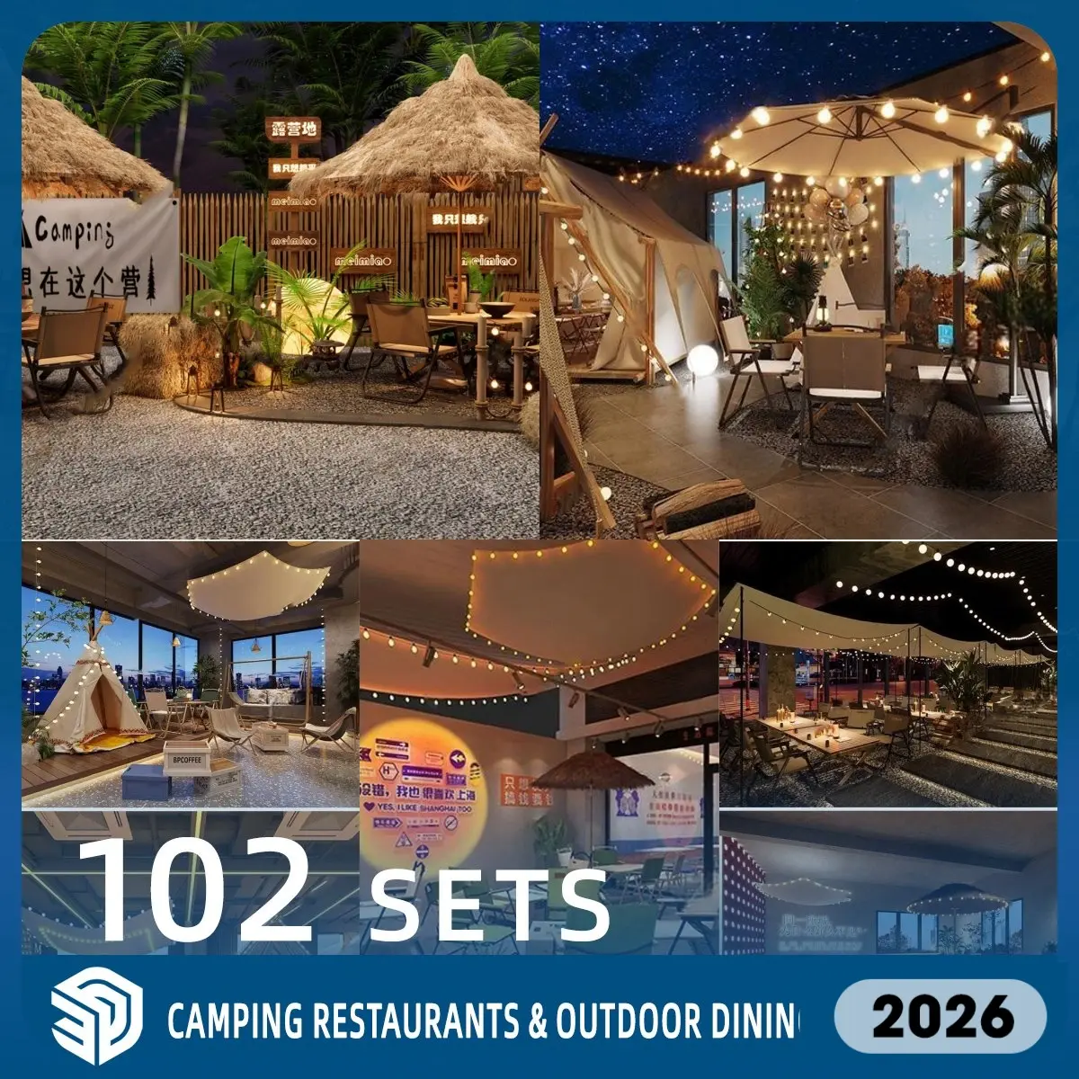 Camping Restaurants & Outdoor Dining SketchUp SKP Models Download - 102 Sets| IDSU3125