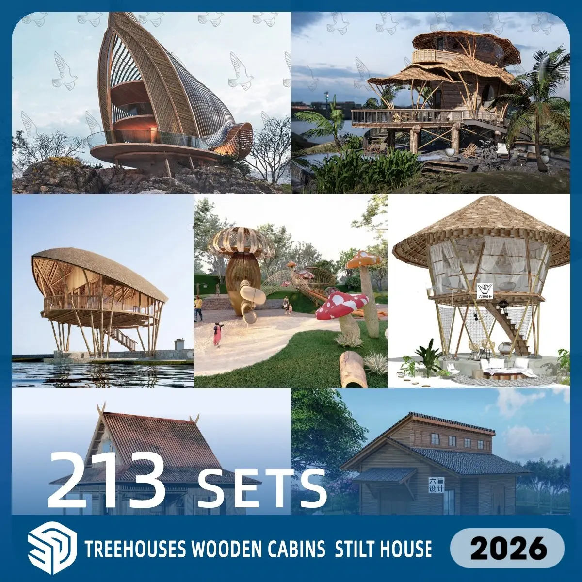 Eco Cabins & Bamboo Architecture Pack SketchUp SKP Models Download - 213 Sets| ID790
