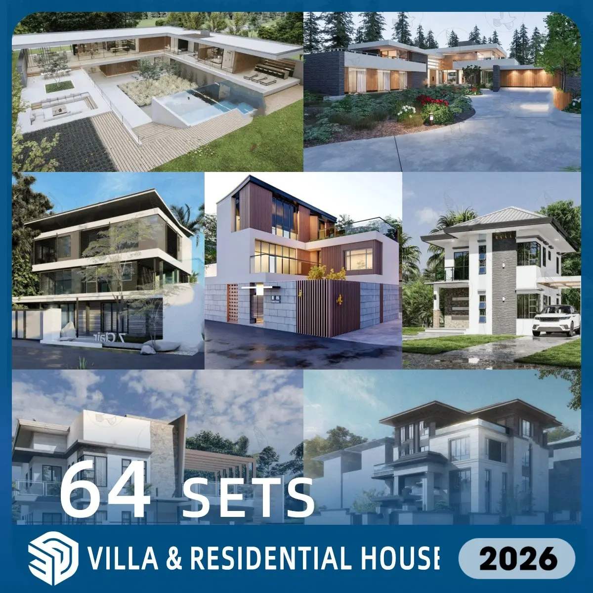 Villas skp & Single-Family Homes Pack SketchUp SKP Models Download- 64 Sets | ID618