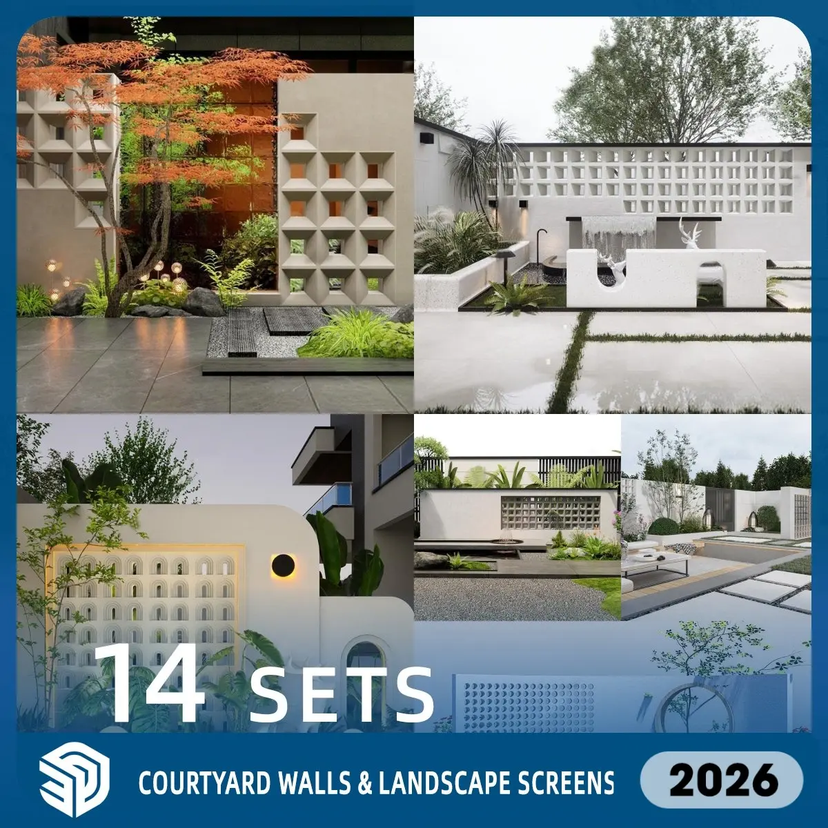 Courtyard Walls & Landscape Screens SketchUp SKP Models Download - 14 Sets| IDS1850