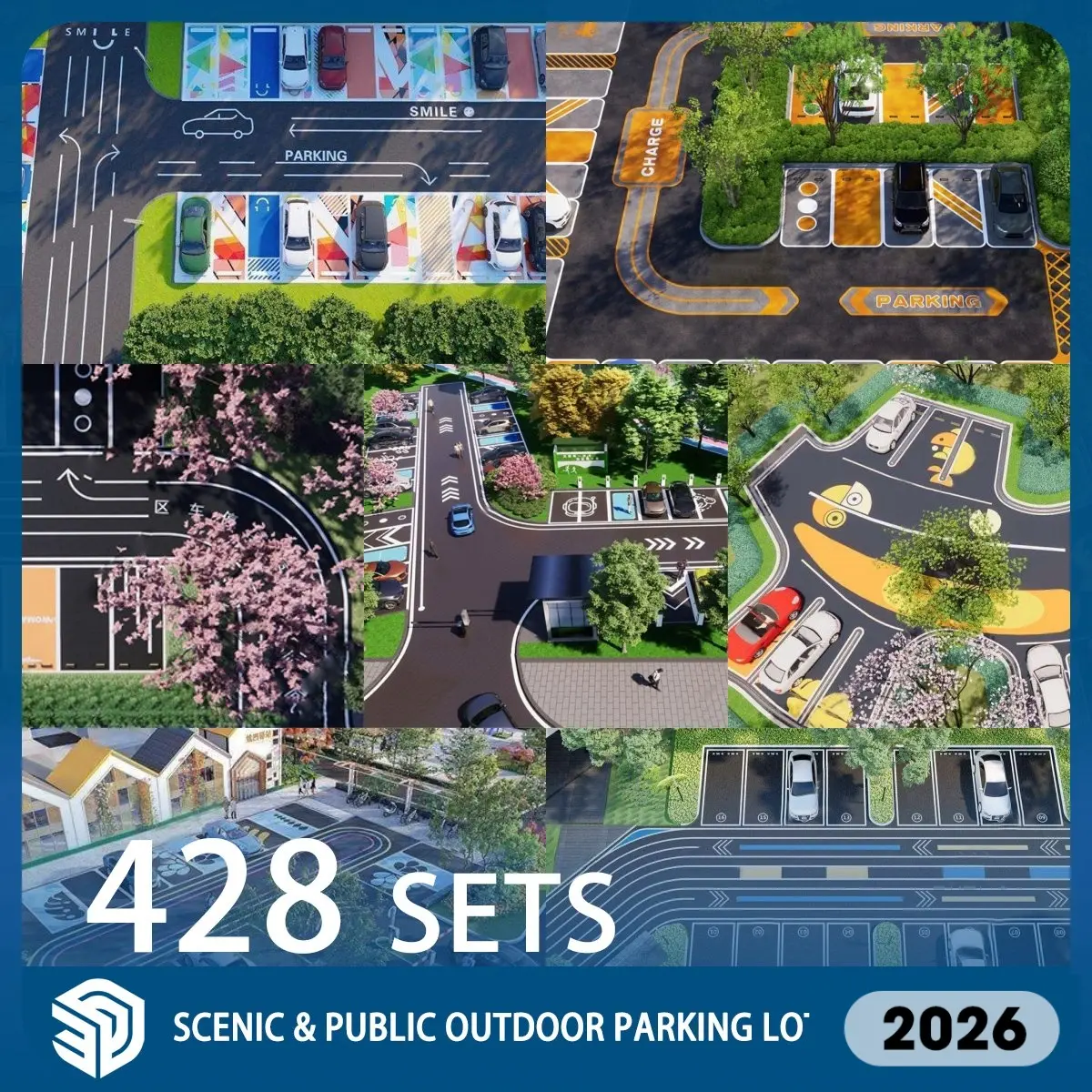 Scenic & Public Parking Lot Pack SketchUp SKP Models Download - 428 Sets| IDS1171